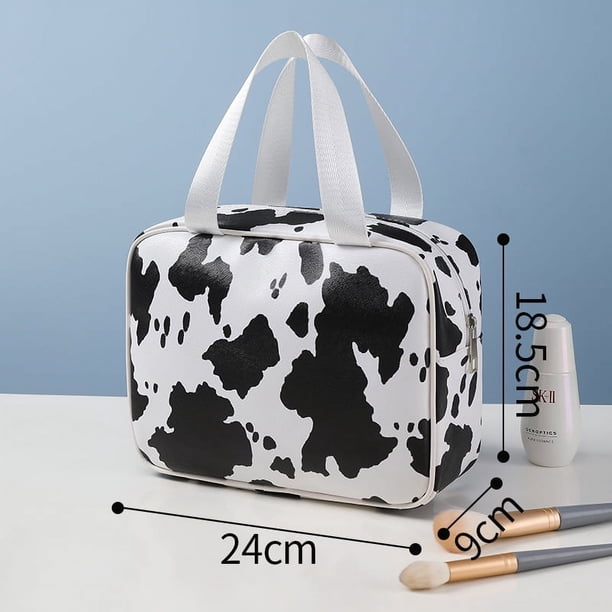 Bolsa de cosméticos con estampado de vaca lechera, bolsa de artículos de tocador portátil de gran capacidad, bolsa de almacenamiento de viaje portátil, bolsa de almacenamiento de artículos de tocador