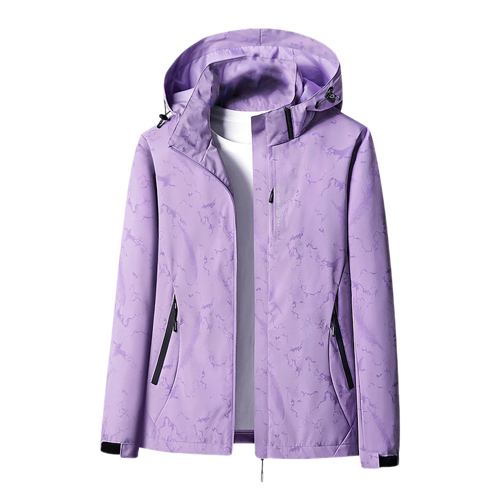 Atogsazn Veste Coupe-Vent Pour Femmes Imprimée à Capuche Manches Longues Manteau Sport Alpinisme Avec Poche C-Violet G Mode