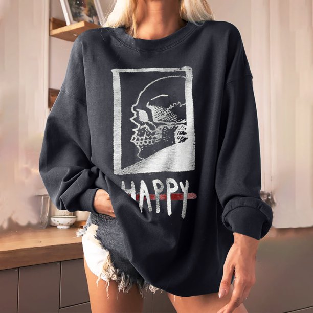 Sudadera extragrande de lana de manga larga con cuello redondo y