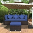 thumbnail image 2 of Costway 4PCS Patio Rattan Furniture Set Sofa Ottoman Cushion Garden Deck Navy, 2 of 10
