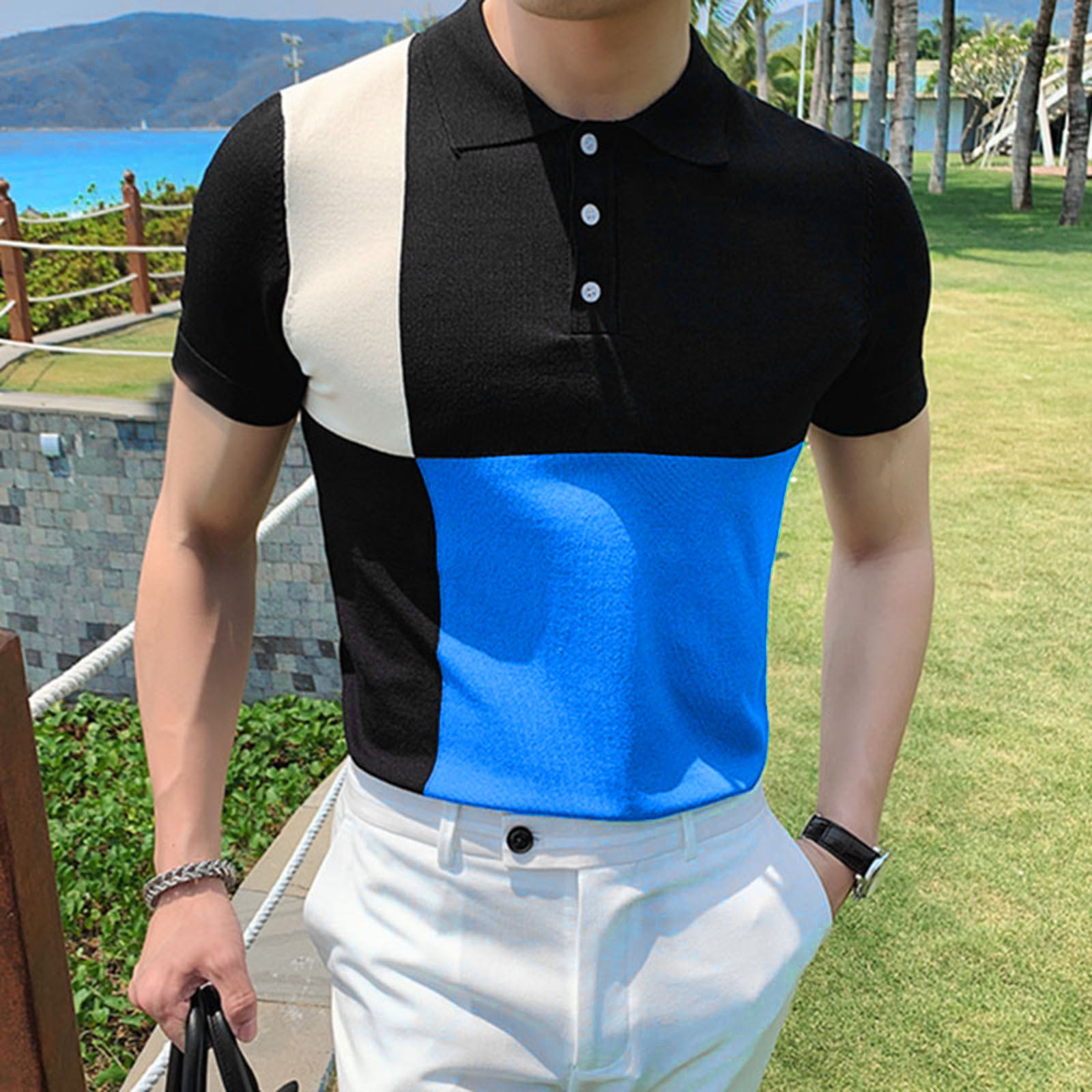 Gubotare Ralph Lauren Polo Shirts For Men Mens Golf Shirts Short Sleeve  Moisture Wicking Dry Fit Print Performance Casual Golf Polo Shirts for Men,Black  M 