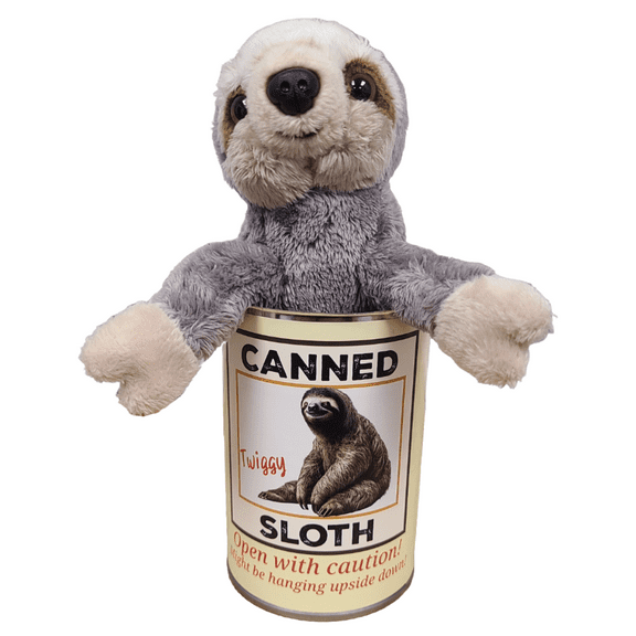 Canned Sloth - Stuffed Animal Plush in a Tin Can with Jokes - Unique Fun Gift!
