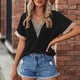 thumbnail image 5 of Camiseta De Gasa Camiseta de retazos de encaje Camiseta de gasa con cuello en V para mujer Camiseta holgada de verano (Negro XL) Cgtredaw para Mujer Negro T L, 5 of 6
