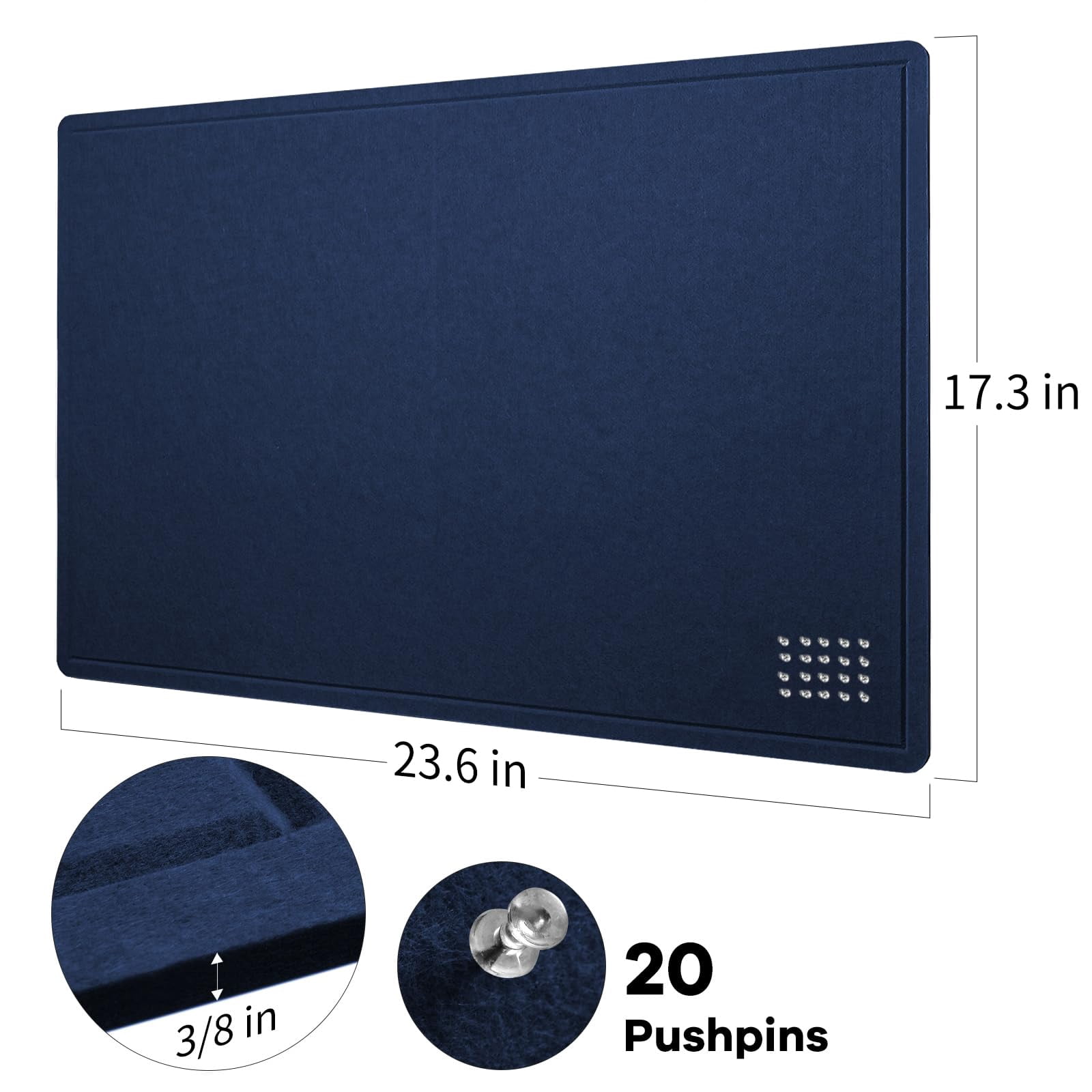Bulletin Board  24 X 18 Inches Felt Decorative Pin Cork Alternative For Wall Foldable Photo Self-adhesive Vision With 20 Pushpins - Dark Blue