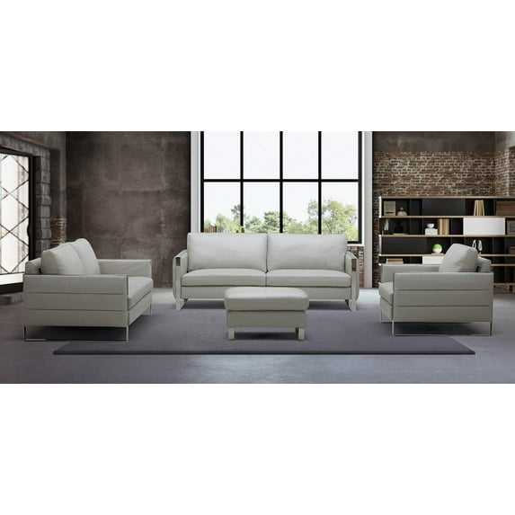 Light Grey Italian Leather Living Room Sofa Set 3Pcs J&M Constantin Contemporary