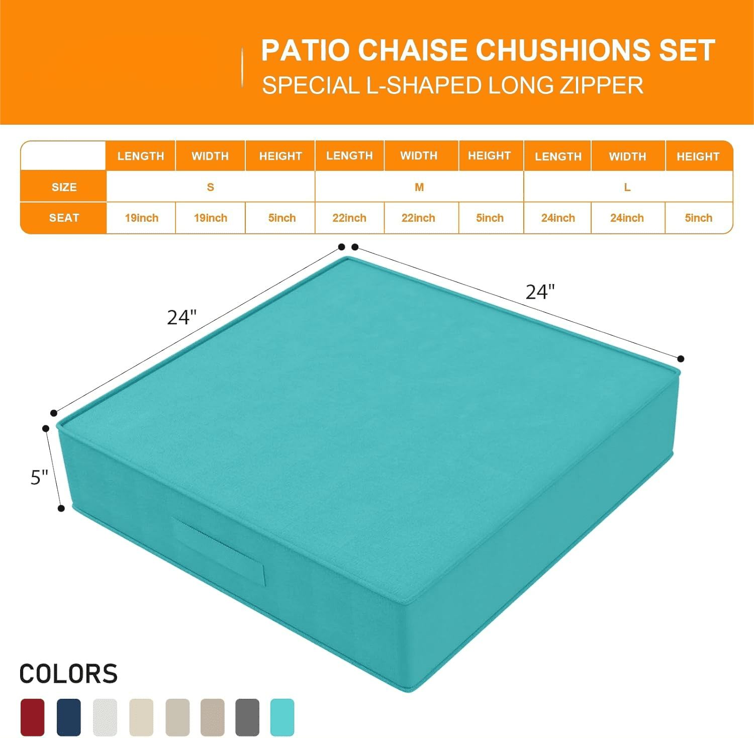 24 x 24 x5" Outdoor Chair Cushions Set of 2, Waterproof Outdoor Seat Cushions for Patio Furniture, Patio Chair Cushions with Handle and Ties, Square Outdoor Chair Pads,