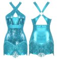 thumbnail image 4 of iiniim Womens Sequins Jazz Leotard Fringed Bodysuit Tassel Latin Performance Dancewear Sky Blue S, 4 of 7