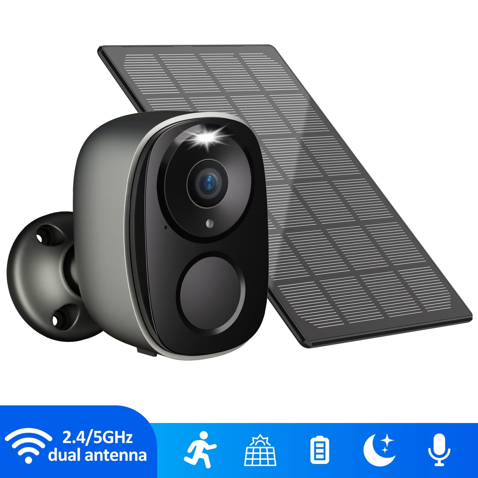 2K Solar Security Cameras Wireless Outdoor, Battery Powered 4MP wifi Cameras for Home Surveillance, PIR/AI Motion Detection, IP65 Waterproof, Color Night Vision, 2-Way Audio, Cloud/SD Storage