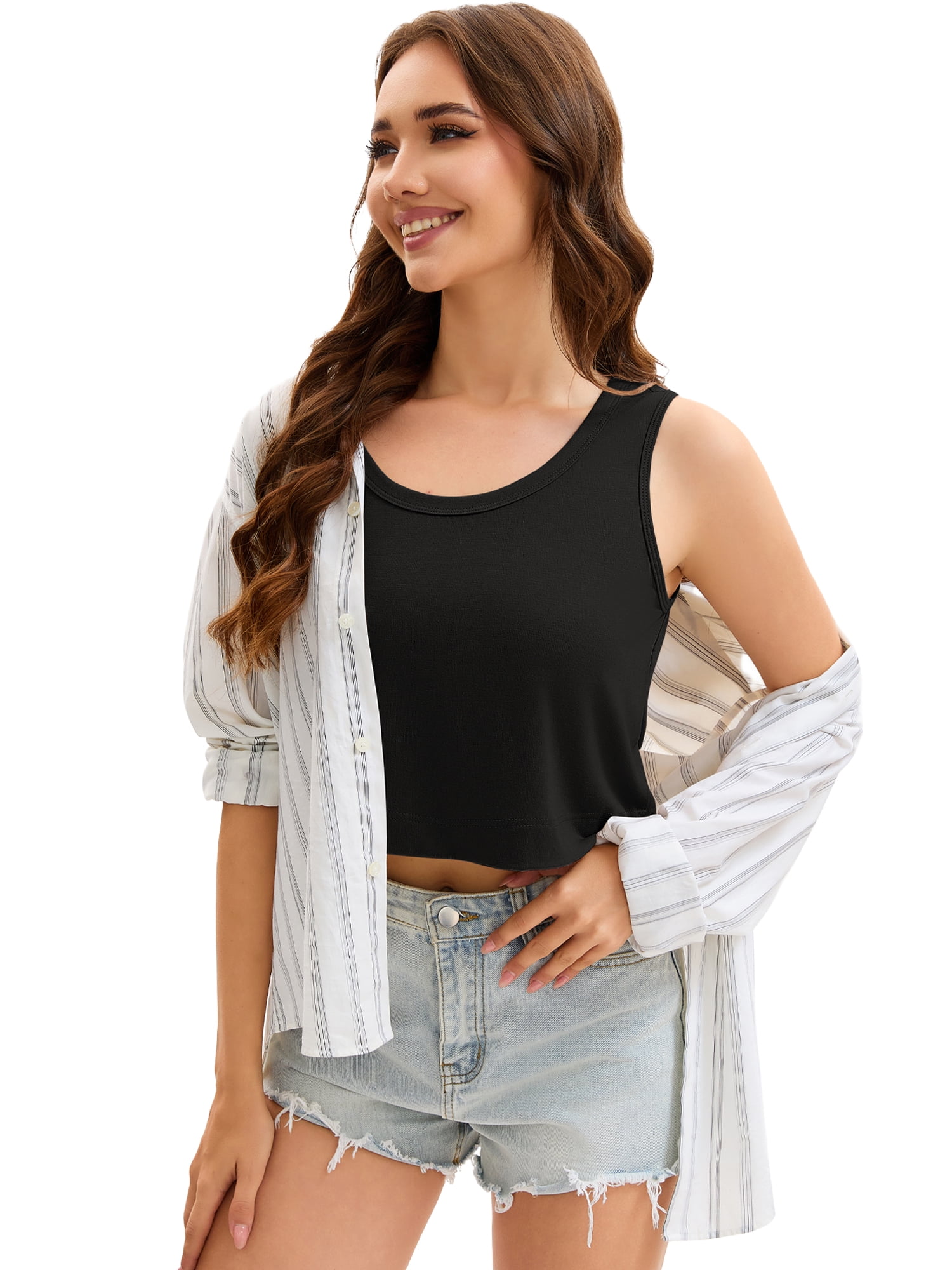 DARING DIVA Women's Crop Casual Loose Sleeveless Basic Tank Top L Black