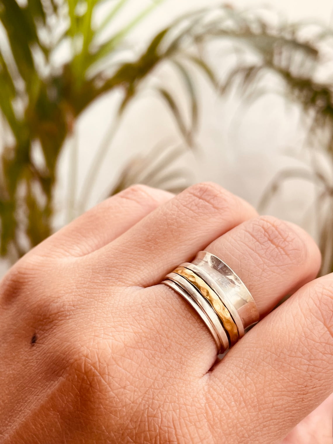 SS DESIGNS- Handmade two-tone spinner ring for women gold fidget spinner ring on sale perfect gift for her meditation ring Minimalist Jewelry