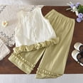 thumbnail image 5 of Sgkm Toddler Girl Outfits Sleeveless Summer Outfits for Girls Ruffle Tops Wide Leg Pants Soft 2 Pieces Clothes Beige 5-6 Years, 5 of 9