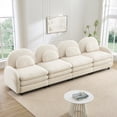 thumbnail image 3 of HUTWIFE 129.1" 4-Seater Teddy Velvet Sofa Beige White Modular Couch with Curved Back & Lumbar Pillows, 3 of 9