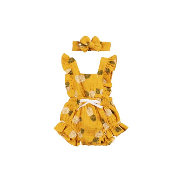 Baby Sweetie Newborn Girls 2Pcs Summer Outfits, Cute Backless Ruffle Bodysuit Romper with Bowknot Headband 0-24M