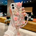 thumbnail image 3 of for iPhone 16 Pro Case,Cute Bling Glitter Sparkle Stunning Stones Diamond Rhinestone 3D Handmade Pearl Rose Flower with Wrist Lanyard for Women Girly for iPhone 16 Pro (Pink), 3 of 18
