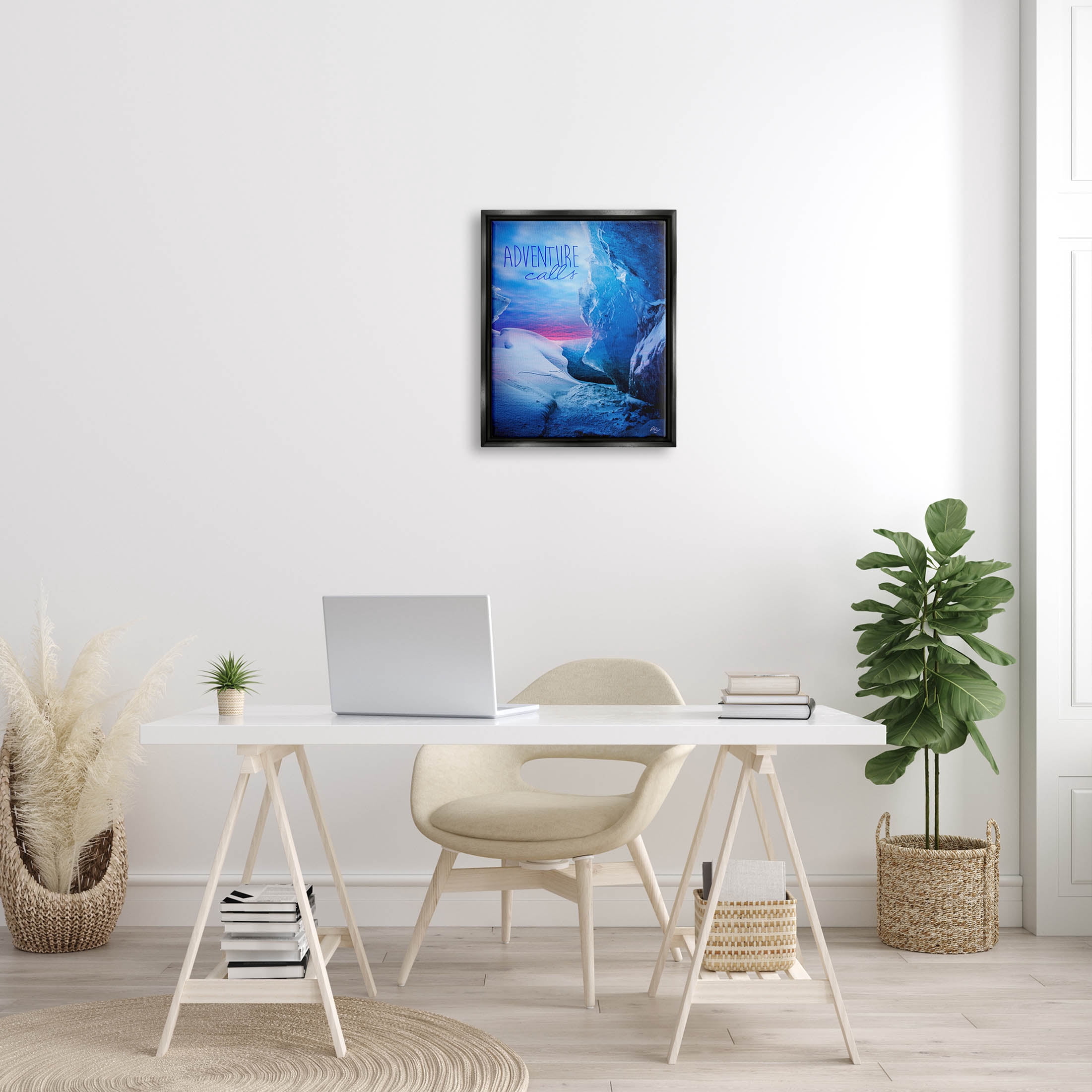 Stupell Industries Adventure Calls Snowy Glacier Graphic Art Jet Black Floating Framed Canvas Print Wall Art, Design by K. Kaufman