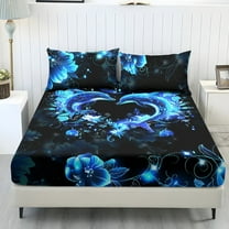 COEQINE Sheet Full Size Cozy Bedding Fitted Sheet Breathable Snug Fit All Around Elastic Fitted Bottom Bedsheet Holiday Bed Set 3 Pieces Set, Blue Dolphin Floral