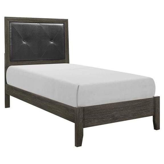 Lexicon Edina Contemporary Wood and Faux Leather Twin Bed in Dark Gray/Black