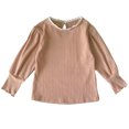 thumbnail image 2 of Blczomt Long Puff Sleeve Girls' Shirts Plain Cute T Shirt Brown Soft Ruffle Casual Children's Clothes, 2 of 3