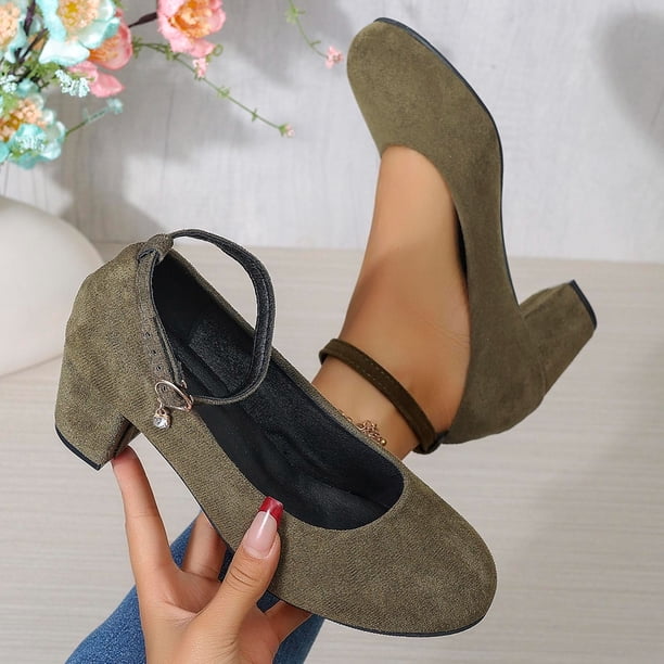Army Green Women'S Round Toe Medium Heel Sandals 2.36 Inch Low Cut Breathable Comfortable Casual Dress Shoes For Spring Summer Daily Wear
