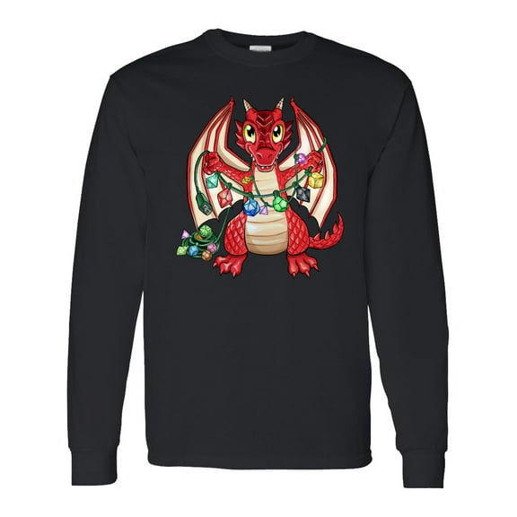 Inktastic Dragon Holding Dice Christmas Lights Long Sleeve T-Shirt