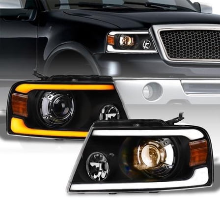 Switchback Sequential For 2004-2008 F150 Blk Projector Headlights w/LED Tube Bar