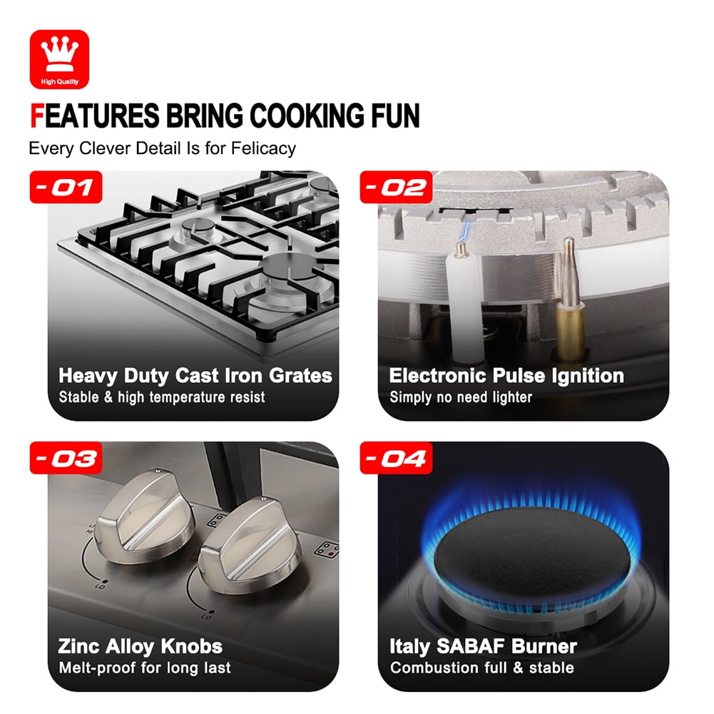 GASLAND 4 Burners Gas Cooktop, 30 inch Drop in Gas Stove Top, NG/LPG Convertible