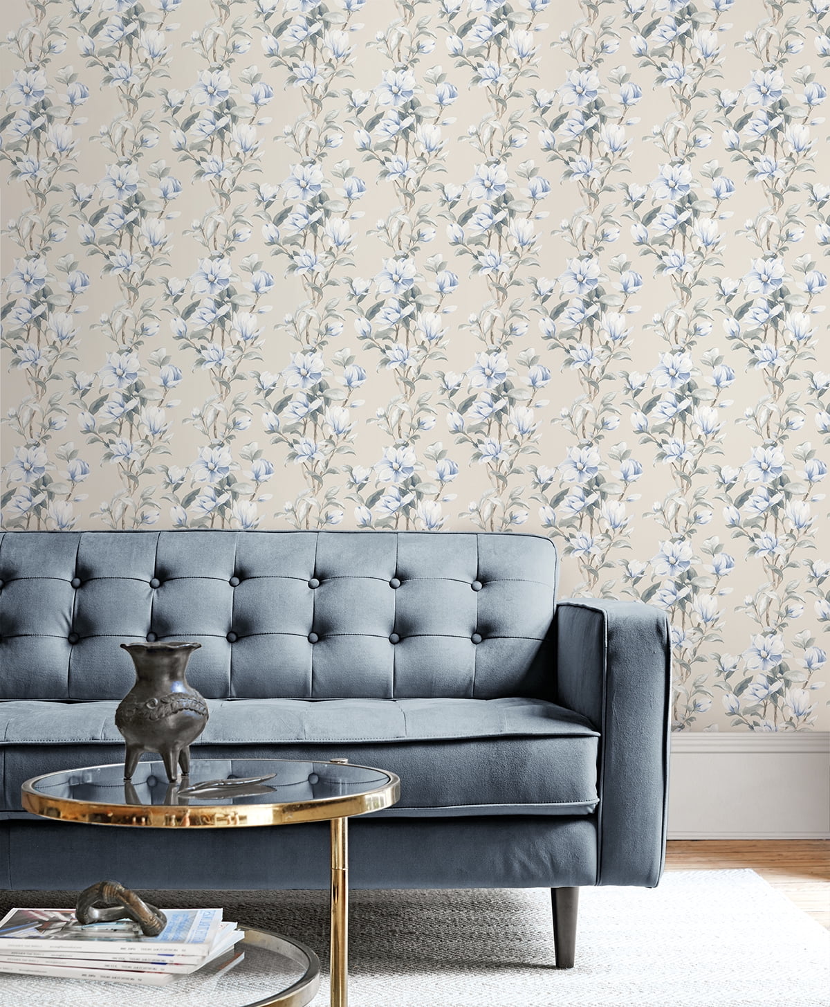 NextWall Linen & French Blue Magnolia Trail Peel and Stick Wallpaper