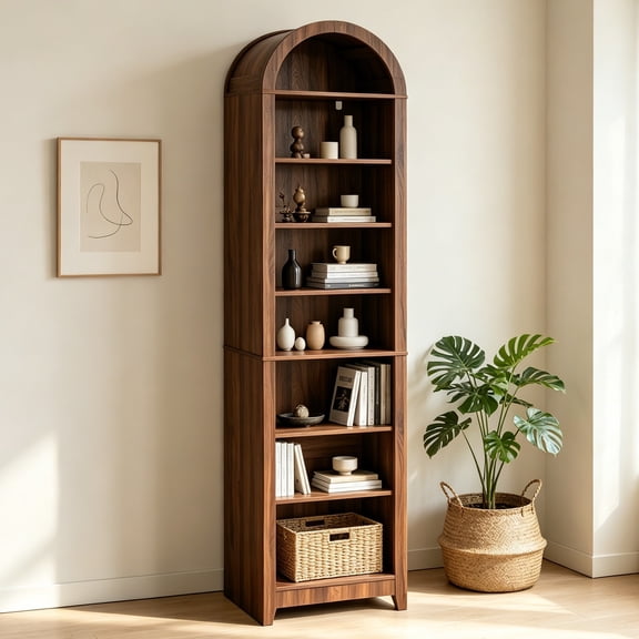 Ktaxon Arched Cabinet 8 - Layer Display Shelf, 15.7"×11.8"×70", Walnut