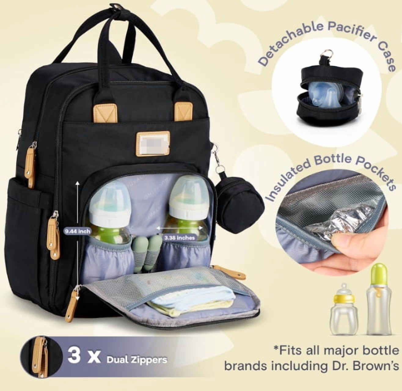 RKXQTDiaper Bag Backpack, Multifunction Travel Pack Maternity Baby Changing Bags, Large Capacity, Waterproof, Black