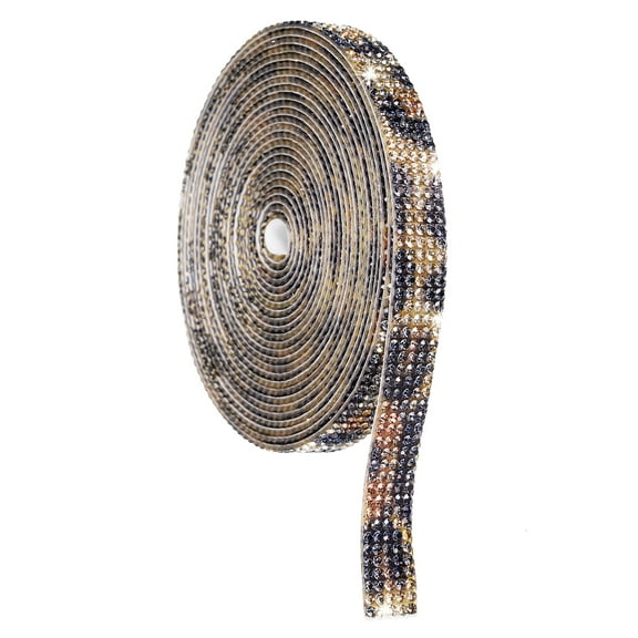 Crystal Rhinestone Ribbon Roll, 5 Rows of 4 Yard Self Adhesive Crystal Strips Leopard