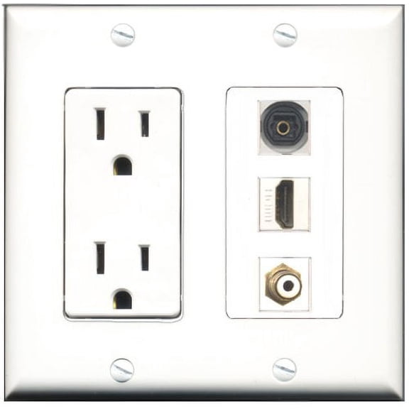 RiteAV - 15 Amp Power Outlet 1 Port HDMI 1 Port RCA White 1 Port Toslink Decorative Wall Plate