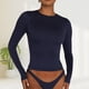 thumbnail image 5 of Blusa Mangas Largas Top cuello redondo ajustado básico mujer túnica corta traje de calle Kuymtek  Azul oscuro T S para Mujer, 5 of 6