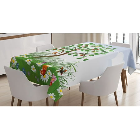 

Nature Tablecloth Cartoon Landscape Forest Garden Cherry Tree and Colorful Spring Flowers Butterflies Rectangular Table Cover for Dining Room Kitchen 60 X 90 Inches Multicolor by Ambesonne