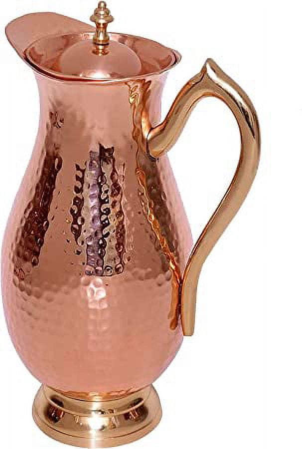 SAI DECORATIVE Pure Copper Royal Jug Water Pitcher Copper Hammered Drinkwater Jug for Ayurveda Healing Capacity 2 litter (1Jug & 2glass)
