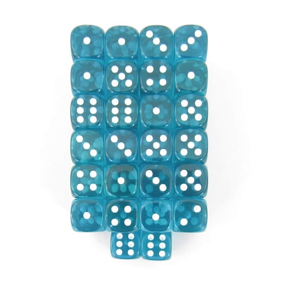 Teal Translucent Dice with White Pips D6 12mm (1/2in) Pack of 50 Wondertrail