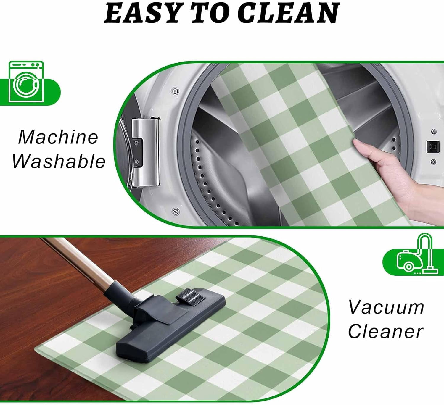 Easter Kitchen Rugs and Mats 2 Pieces Sage Green Buffalo Plaid Runner Rug Sets Check Soft Comfort Standing Kitchen Mats for Floor Absorbent Area Rugs Carpet Farmhouse Cushioned Doormat Home Decor