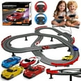 thumbnail image 1 of Slot Car Race Track Set with 4 Light-Up Cars, 2 Speed Adjustable Steering Wheel Controllers, 16.7ft Track with Overpass, Lap Counter, Dual Power Mode, Gift for Boys Girls Age 8+, 1 of 7