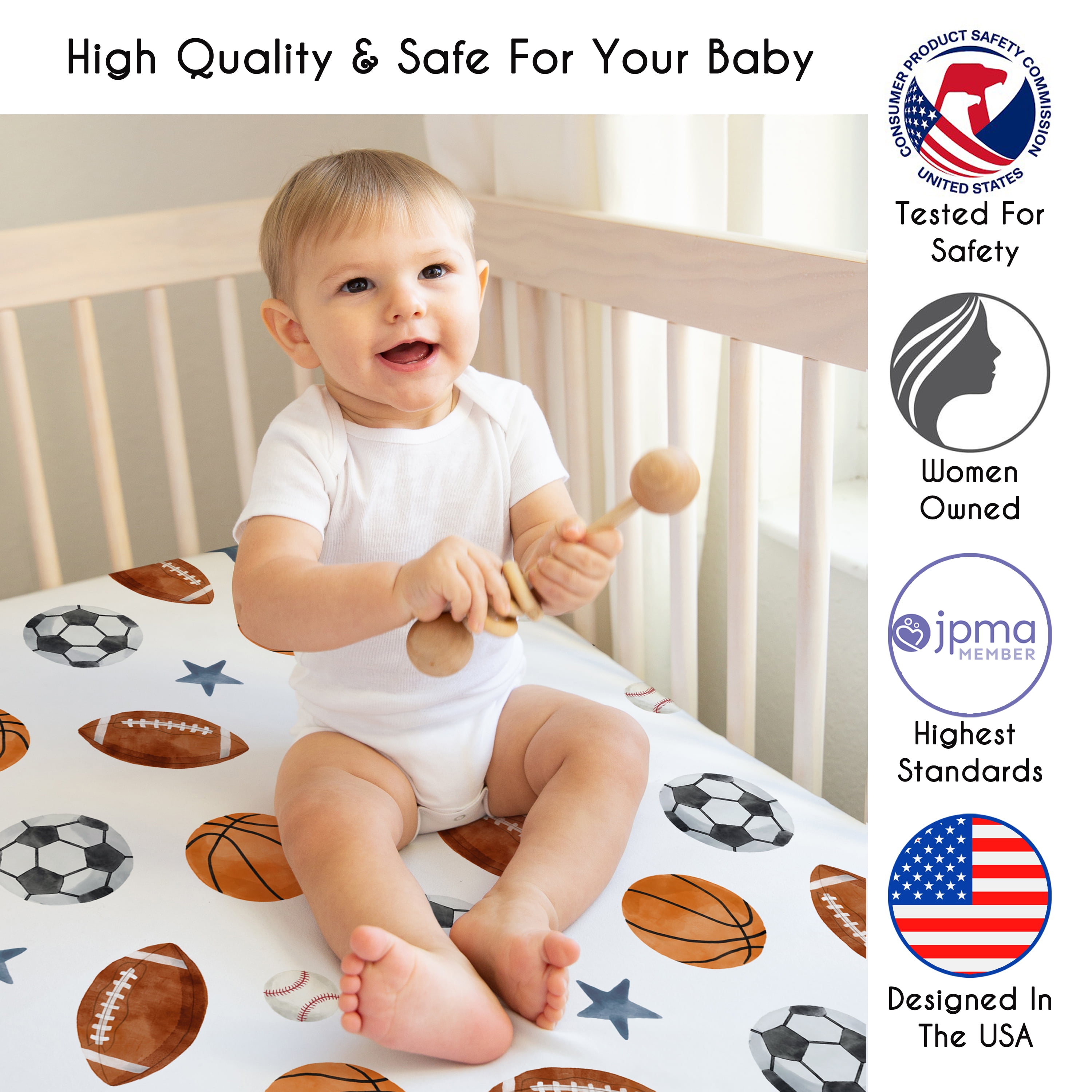 Sweet Jojo Designs Watercolor Sports Theme Boy Fitted Crib Sheets Set 2 Piece