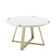 thumbnail image 1 of Table Basse Ronde en Métal - Dessus en Faux Marbre Blanc avec Base en Métal Doré, 1 of 5