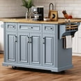 thumbnail image 2 of AENKYO 54" Large Kitchen Island with Rubber Wood Drop Leaf, Embossed Texture Rolling Kitchen Cart on 4 Wheels with 4 Doors and 3 Drawers for Kitchen, Dining Room,Grey Blue, 2 of 13