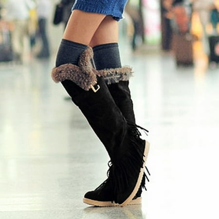 

ERTUTUYI Winter Breathable Tassel Flats Retro Suede Thermal Colors Thigh Fashion Shoes Boots Women s Women s Boots Black 37