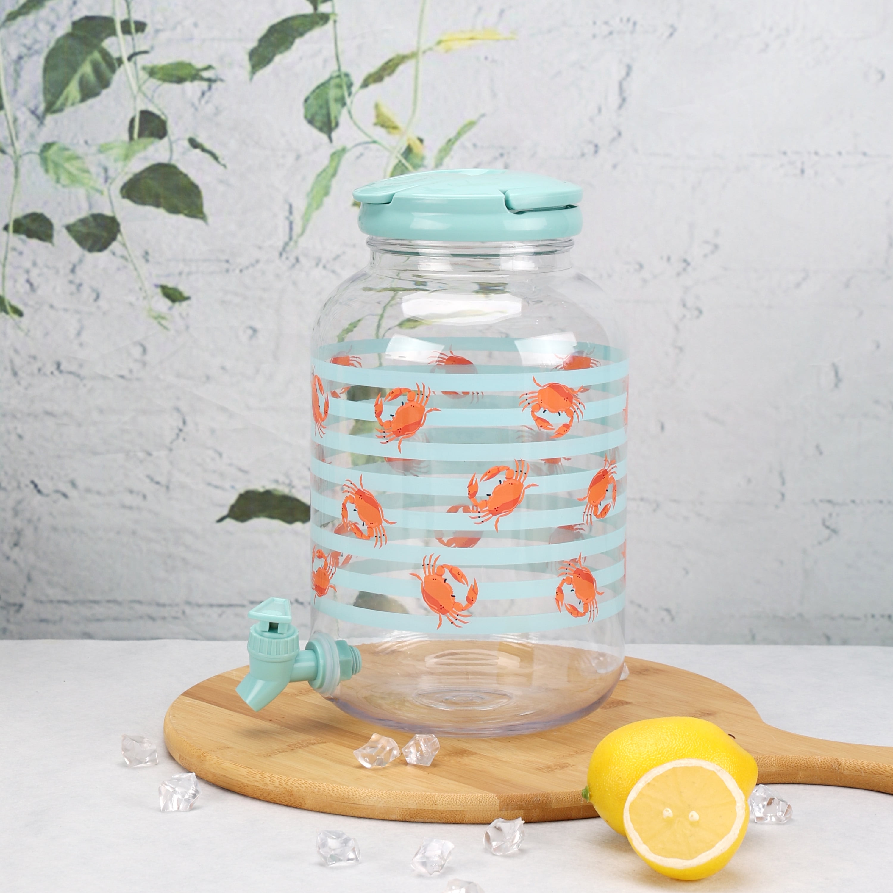 Mainstays Acrylic 1.2 Gallon Leak Proof Beverage Dispenser, Crab Pattern