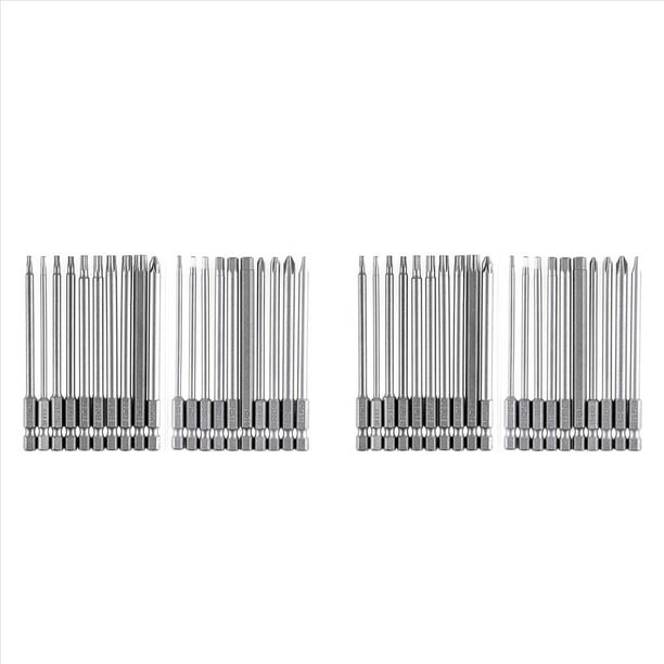 Juego de Brocas Largas, Juego de Brocas Magnéticas 40 Piezas 100 mm, Broca Torx T8-T40, Broca Hexagonal H2-H6, PH1 PH2, PZ2, Broca Ranurada, Hexágono de 1/4 Pulgadas