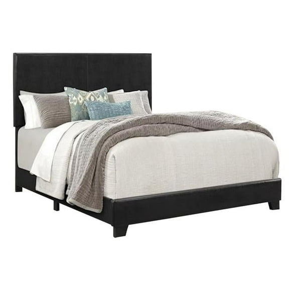 Shirin Nailhead Trim Queen Size Bed, Wood - Upholstered Headboard - Black