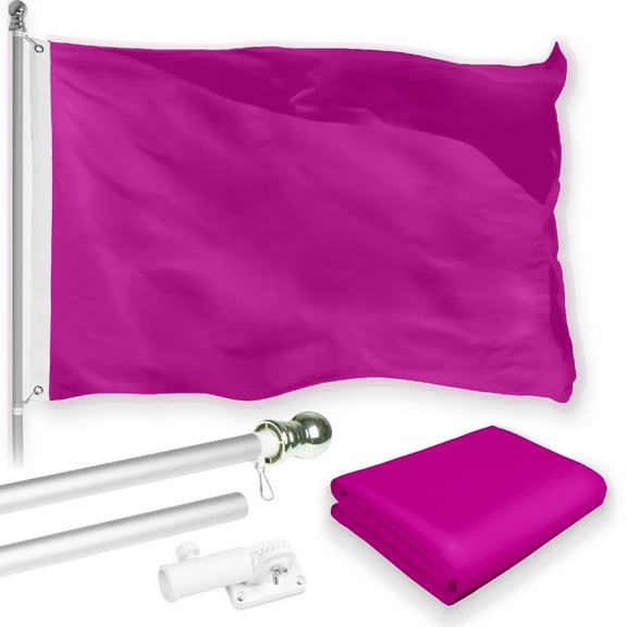 G128 Combo Pack: 6 Feet Tangle Free Spinning Flagpole (Silver) Solid Pink Flag 3x5 ft Printed 150D Brass Grommets (Flag Included) Aluminum Flag Pole