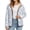 Blue Toile De Jouy Cat Floral, variant on Aztec Southwest American Tribal Geometric Print Women's Fleece Jacket Button Down Coat with Pockets Oversized Warm Sweatshirt Outerwear Stand Collar Hiking Travel Clothes, 5XL