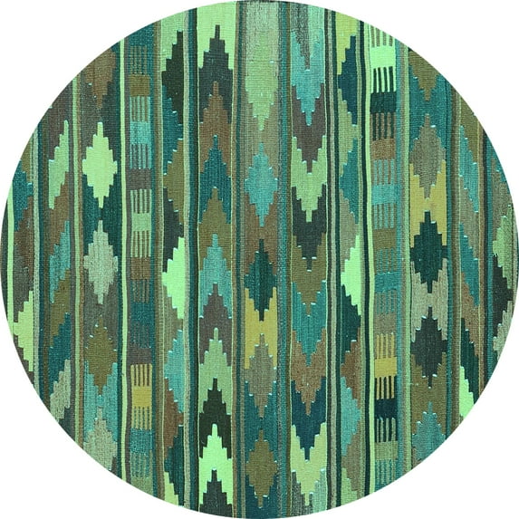 Ahgly Company Machine Washable Indoor Round Southwestern Turquoise Blue Country Area Rugs, 7' Round