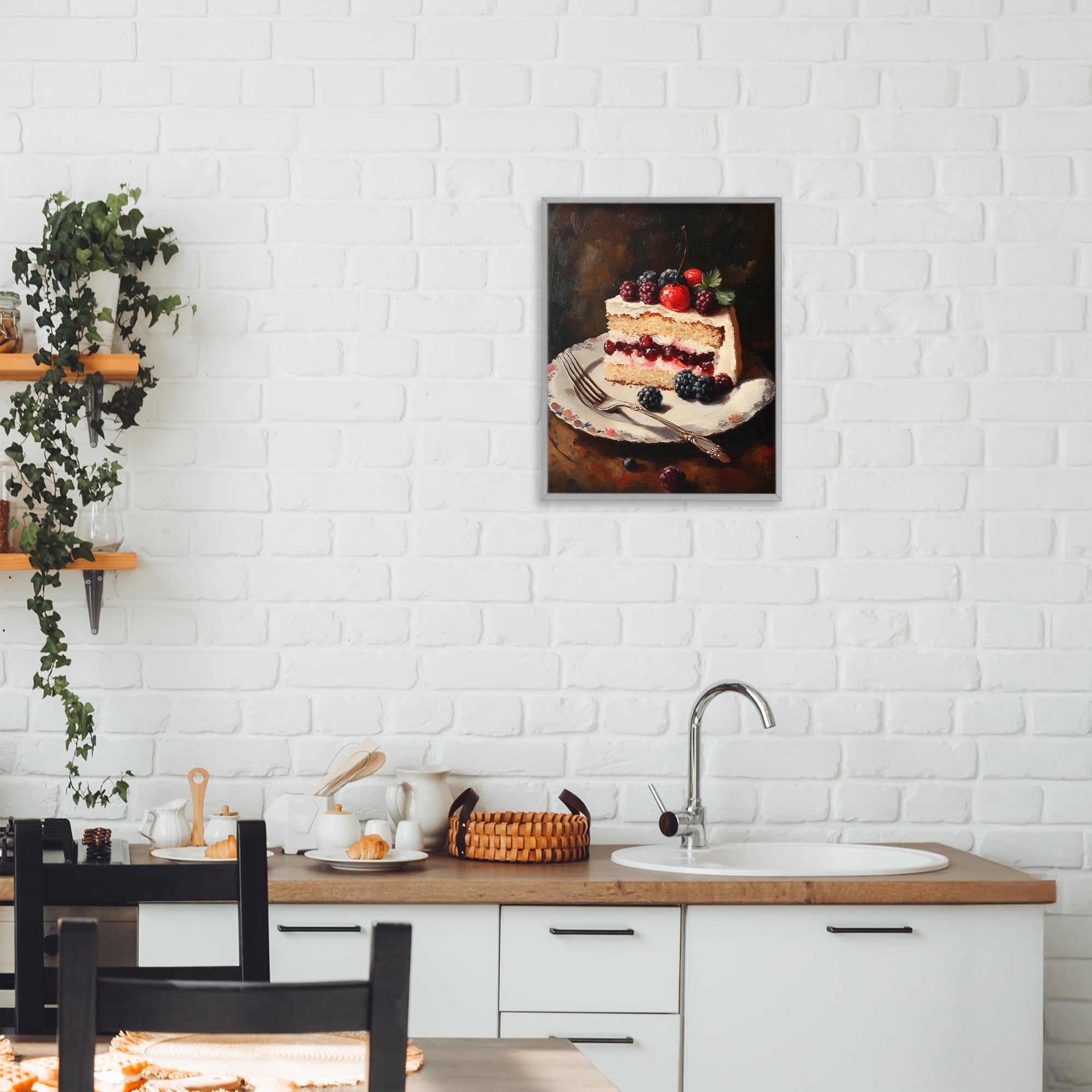 Stupell Industries Berry Topped Cake Slice Gray Framed Giclee Art, design by Franklyn Gregory