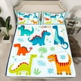 thumbnail image 2 of Homewish Kawaii Dinosaur Queen Sheet Sets for Kids, Tropic Coconut Tree Flat Sheet, Green Blue Stripes Queen Fitted Sheet, Breathable Home Decor, 4 Pieces, 2 of 7