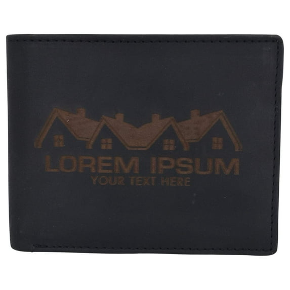 Mens Genuine Leather Real Estate Logo RFID Bifold Wallet Gift Promo